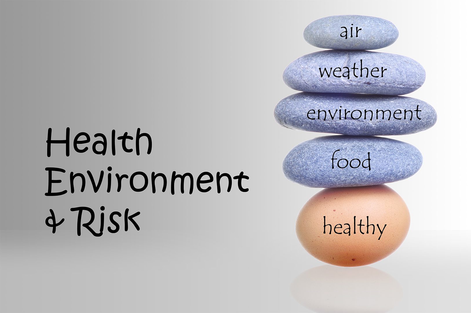 Stack Of Rocks Over Fragile Chicken Egg For Health Environment And Risk Concept